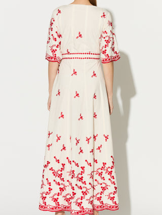 White with red embroidered shirt dress