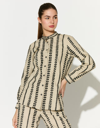 Beige embroidered shirt with pant