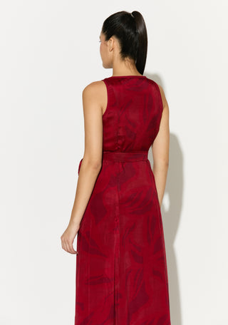 Red and pink floral sleeveless long dress