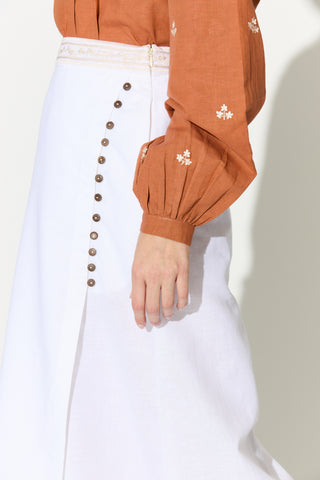 Dark orange embroidered shirt with skirt