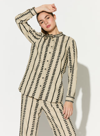 Beige embroidered shirt with pant