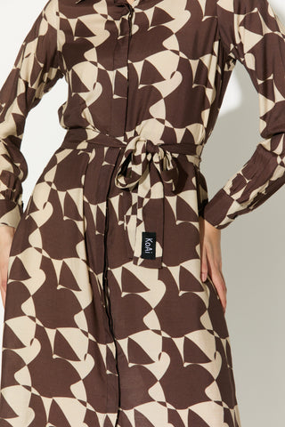 Brown and white abstract shirt dress