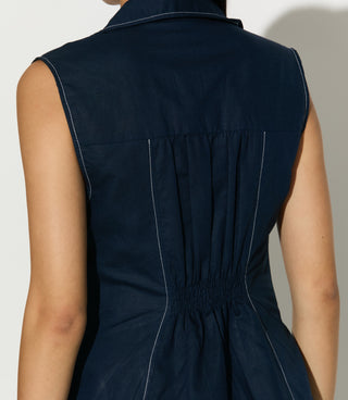 Dark blue sleeveless long dress