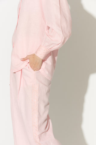 Light pink embroidered linen shirt and pant