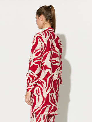 Red and white floral shirt and pants