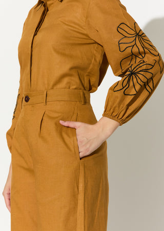 Dark mustard embroidered shirt and pant