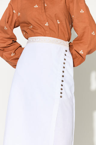 Dark orange embroidered shirt with skirt