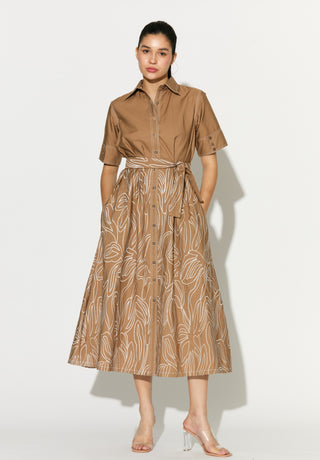 Light brown embroidered shirt dress