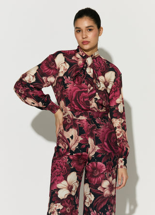 Black pink and white floral bow tie shirt and pant