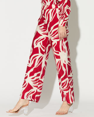 Red and white floral shirt and pants
