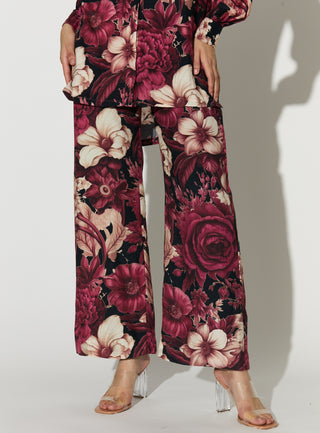 Black pink and white floral bow tie shirt and pant