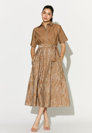 Light brown embroidered shirt dress