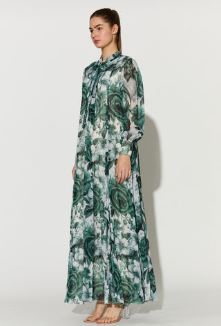 White and mint floral long dress