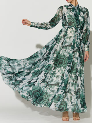 White and mint floral long dress