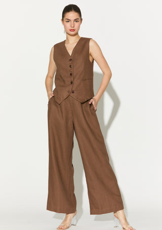 Brown plain waistcoat and pant