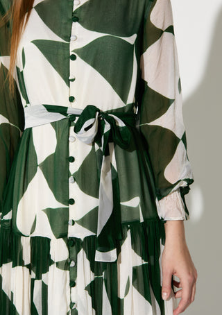 Green and white abstract long dress