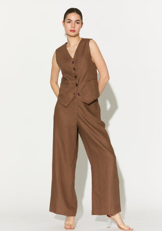 Brown plain waistcoat and pant