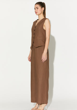 Brown plain waistcoat and pant