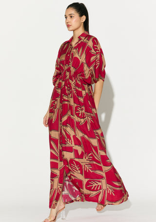 Red and golden patterned dress