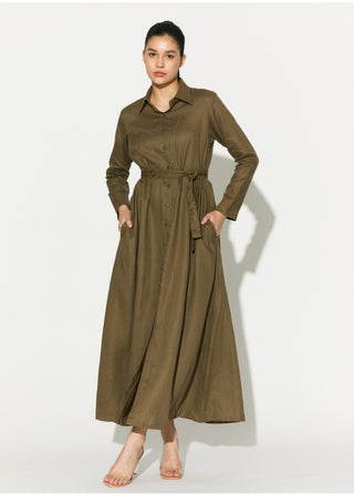 Sage green linen shirt dress