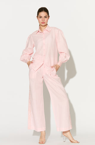 Light pink embroidered linen shirt and pant