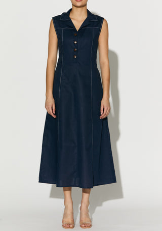 Dark blue sleeveless long dress