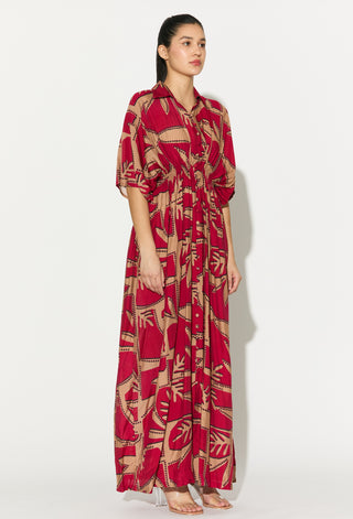 Red and golden patterned dress
