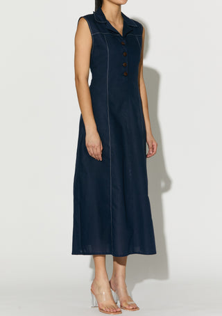 Dark blue sleeveless long dress