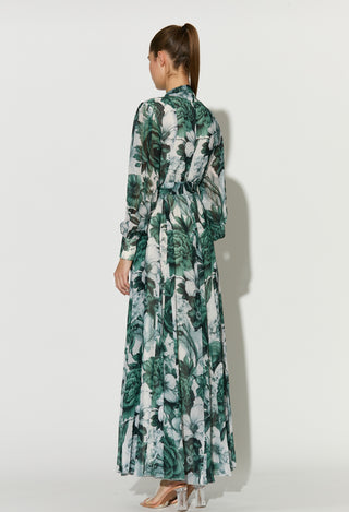 White and mint floral long dress