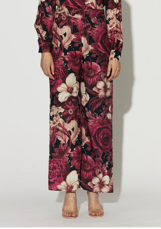 Black pink and white floral bow tie shirt and pant