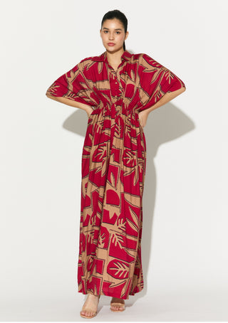 Red and golden patterned dress
