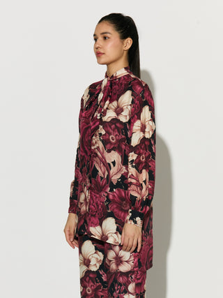 Black pink and white floral bow tie shirt and pant
