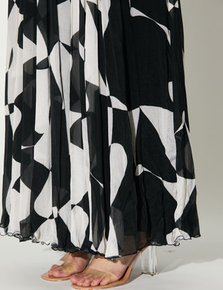 Black and white abstract long dress