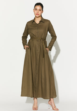 Sage green linen shirt dress