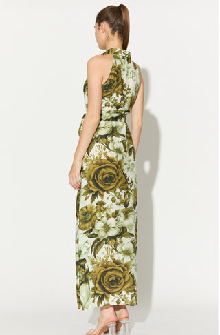 Cream and olive floral sleeveless shirt dress