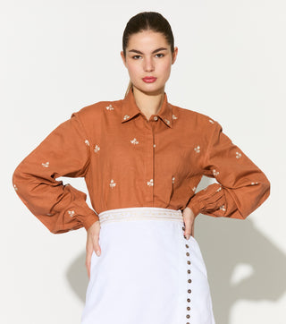 Dark orange embroidered shirt with skirt