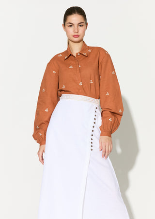 Dark orange embroidered shirt with skirt