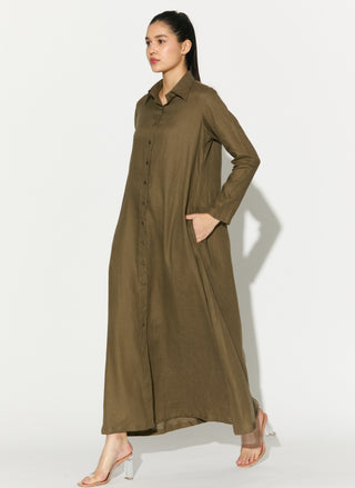 Sage green linen shirt dress
