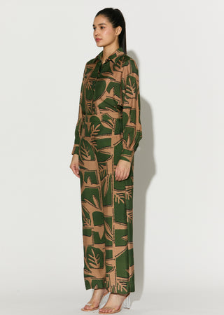 Mint and mustard patterned long shirt and pant