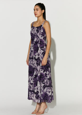 White and purple floral sleeveless dress