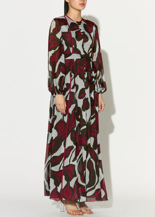 Beige pink and green floral long dress