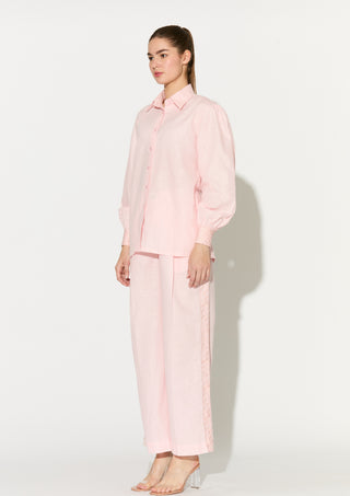 Light pink embroidered linen shirt and pant