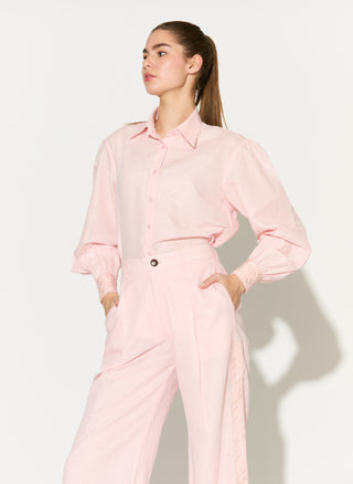 Light pink embroidered linen shirt and pant