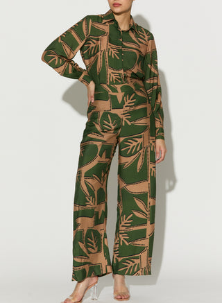 Mint and mustard patterned long shirt and pant