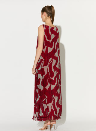 Beige and hot pink floral sleeveless long dress