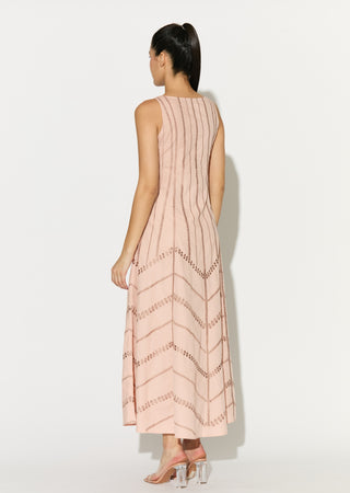 Peach embroidered sleeveless dress