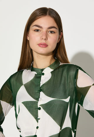 Green and white abstract long dress