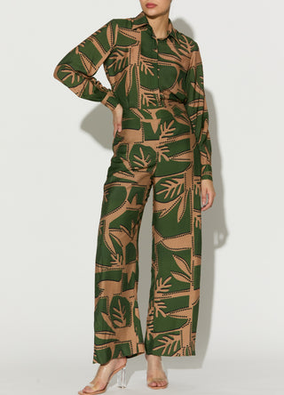 Mint and mustard patterned long shirt and pant