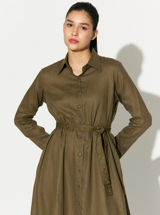 Sage green linen shirt dress