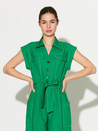 Green plain jumpsuit